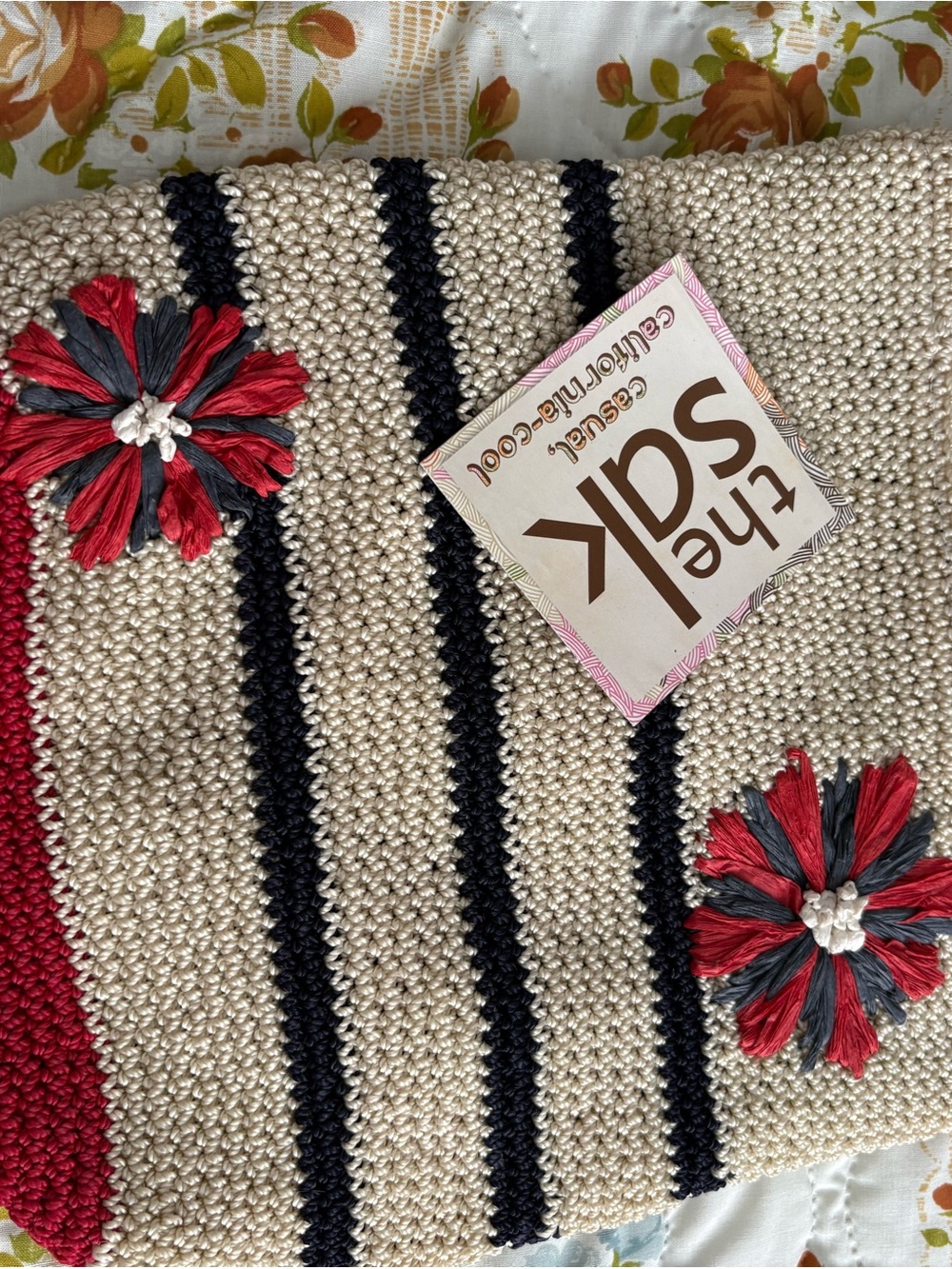 The Sak Beige Crochet Shoulder Bag with Red & Blue Floral Accents 1030CL - Picture 3 of 7